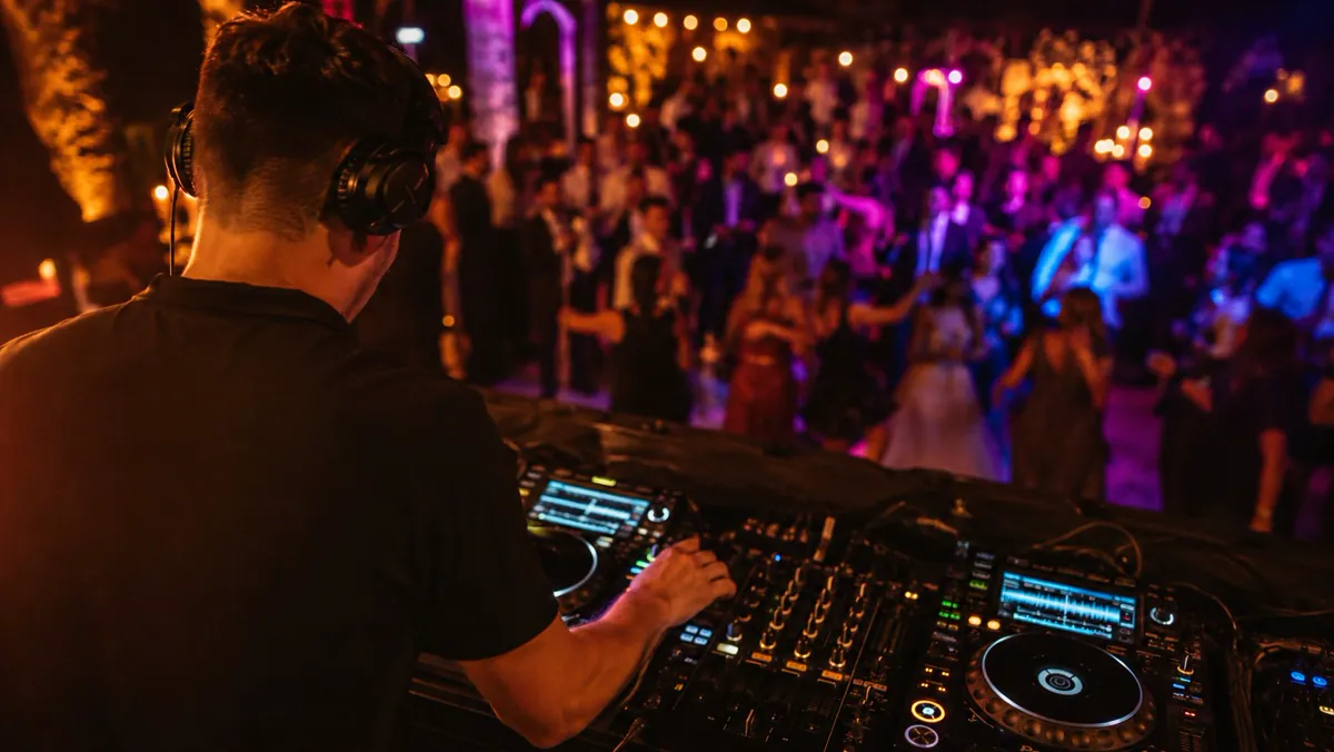 DJ profesional con equipos de Vibra Eventos en una boda